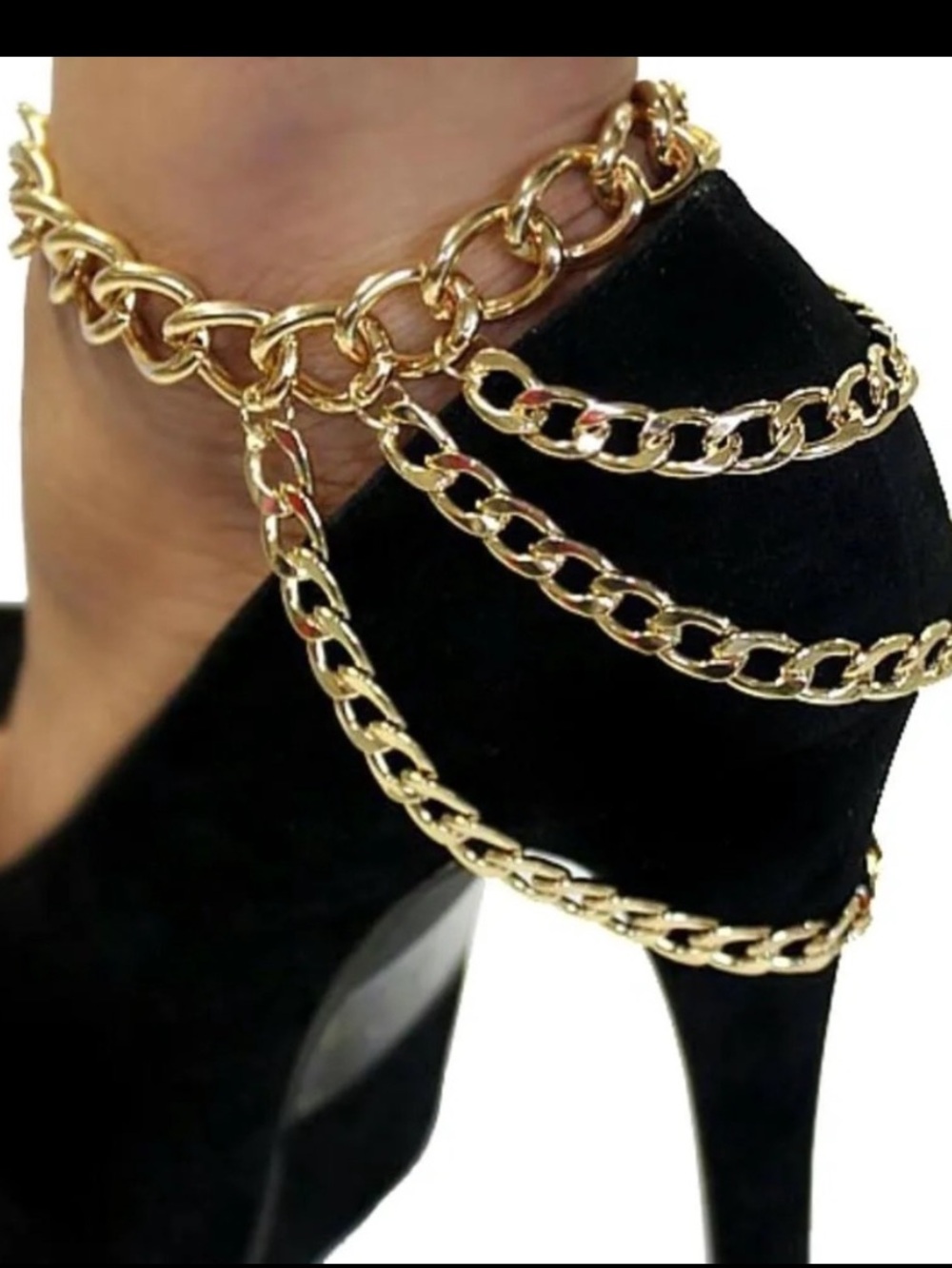 Super Sexy Chain Links Yellow Gold Dangle Drop Anklet Ankle statement Bracelet - Picture 1 of 2